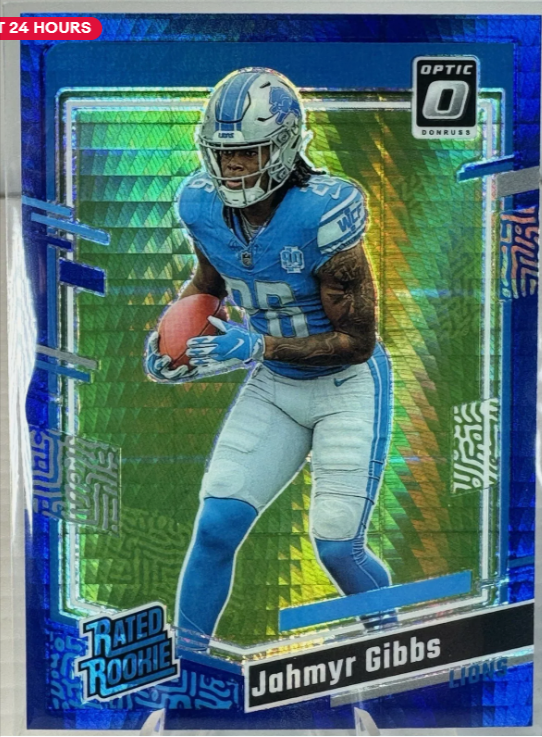 2023 Panini Donruss Optic Jahmyr Gibbs RC Blue Hyper Prizm Rated Rookie #236 SP